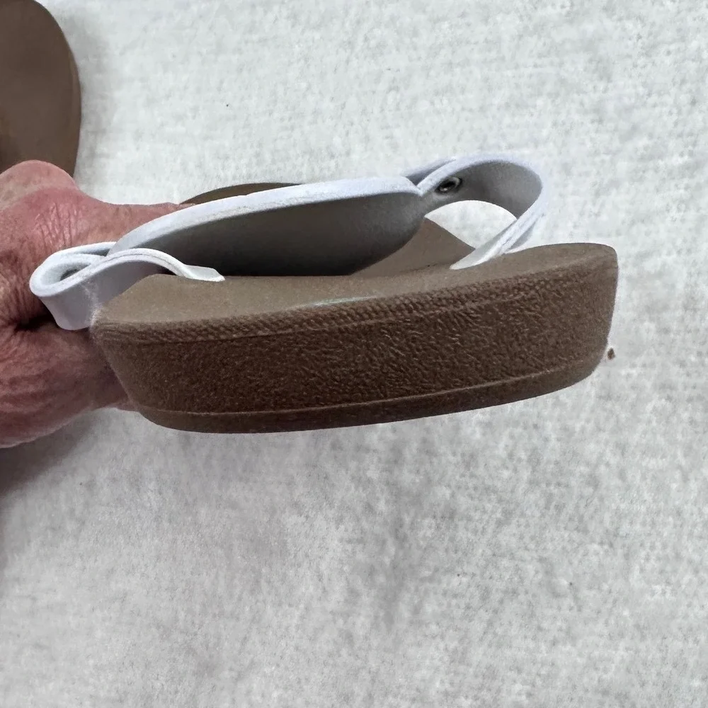 Oka-B Flip Flop Sandals Womens Sz 11 Brown White Medallion Boho Vegan Bio-Based